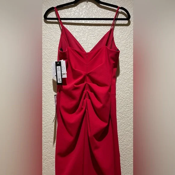 NWT Xscape Ruched Slit Evening Dress Gown in Red Size 10